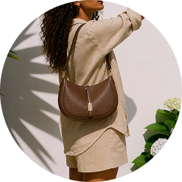 Woman with burgundy tote bag
